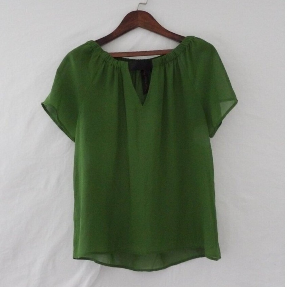 Petticoat Alley Small Green Loose Fit‎ Short Sleeve Sheer Feminine Blouse